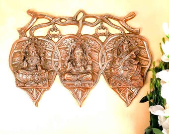 Lord Ganesh and Goddess Laxmi & Saraswati Wall Hanging - For Pooja, Home, Office, Gifts-18 Inch