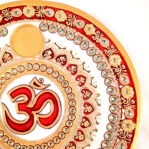Marble Pooja Plate With Diya | Aarti Thali - Om Heavy Design - For Pooja, Weddings & Festivals - 9 Inch image 7