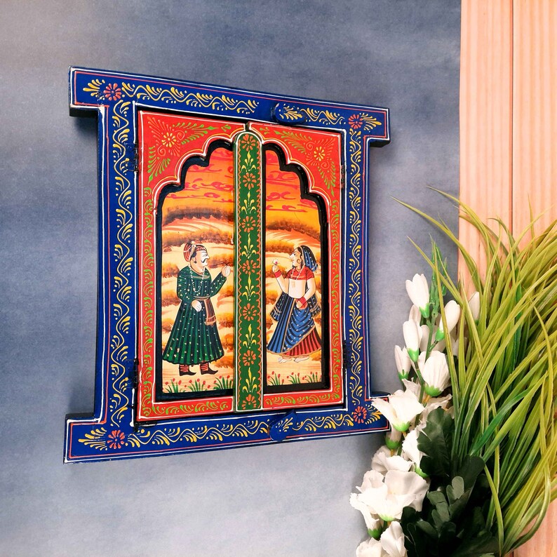 Jharokha Window Wall Hanging With Doors Wooden Window Frame for Home