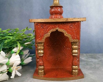 Home Temple for Worship | Puja Mandir Wooden | Pooja Stand / Unit Wall Hanging Small – For Home, Ghar, Office & Gift - 11 Inch