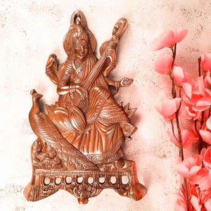 Goddess Sarasvati Wall Hanging Idol Decor - for Home, Puja, Kids Room, Temple I Religious Decor & Gift - 11 Inch