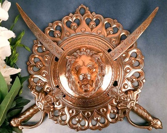 Sword and Shield Wall Showpiece Traditional Metal Lion Design Sword & Shield Wall Décor 18 Inch - for Home Decor, and Gifts
