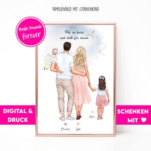 Affiche de la famille Star Child | Portrait de famille personnalisé | Cadeau enfant étoile | Souvenir de l'enfant des étoiles | Photo de famille avec noms