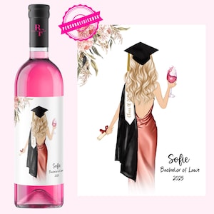 Laurea 2025 Regalo Abitur Studio Bachelor Master | Regalo esame superato | Adesivo per vino personalizzato | Regalo di dottorato