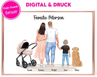 Family Portrait Personalized | Family Posters | Family picture gift woman man birth wedding move birthday baptism mother's day father's day