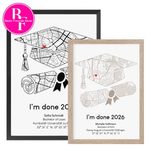 Regalo de graduación con coordenadas para licenciatura, maestría o bachillerato | Examen aprobado | Mapa personalizado de la ciudad | Regalo de doctorado