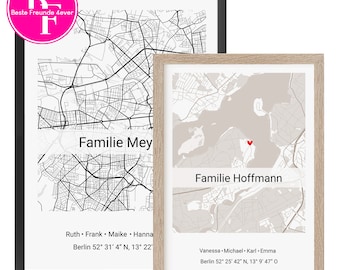 Familjefoto med koordinater | Personlig hemposter | Familjepresent | Inflyttningspresent | Födelsedagspresent för kvinnor och män