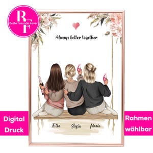 Freundinnen Geschenk Geburtstag | Freundinnen Bild Personalisiert | Beste Freundin Geschenk | 3 Freundinnen Bild Geschenk | Freundin Poster