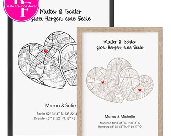 Regalo del Día de la Madre Cumpleaños de Mamá Personalizado | Imagen del cartel de coordenadas | Regalo para madre e hija | Tarjeta de regalo de cumpleaños para mamá