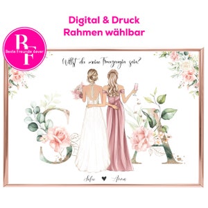 Hochzeit Freundin Geschenk Personalisiert | Trauzeugin Brautjungfer Fragen | Trauzeugin Braut Bild | Willst du meine Trauzeugin sein