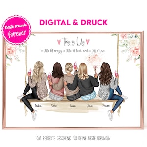 Freundinnen Geschenk Geburtstag Personalisiert | Freundinnen Bild | Beste Freundin Geschenk | 5 Freundinnen Bild Geschenk | Freundin Poster
