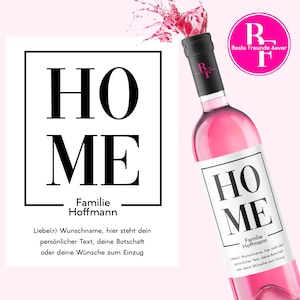 Regalo per la famiglia personalizzato | Etichetta vino HOME con nome |  Regalo per l'inaugurazione della casa | Casa | Appartamento regalo per l'inaugurazione della casa