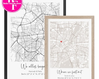 Póster "Donde todo empezó" | Imagen de coordenadas | Regalo de boda personalizado | Regalo para boda, cumpleaños, aniversario, compromiso, día de la boda