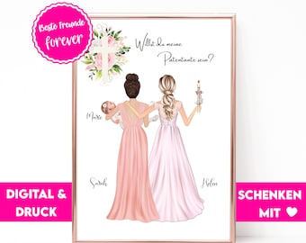 Patentante questions | Patentante Gift Personalized | Do you want to be my godmother | Gift Baptism Girl | Gift Baptism Boy