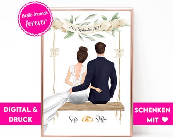 Hochzeit Geschenk Personalisiert | Gastgeschenk Hochzeit Bild | Hochzeitsgeschenk Brautpaar Poster | Geschenk Braut | Geschenk Ehemann