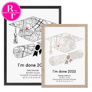 Abschluss Geschenk mit Koordinaten zum Bachelor Master Abitur | Prüfung bestanden | Stadtkarte Personalisiert | Doktor Geschenk
