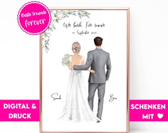 Hochzeitsgeschenk Bild Personalisiert | Geschenk Brautpaar | Hochzeitstag Geschenk | Hochzeit Gastgeschenk | Hochzeitspaar Poster