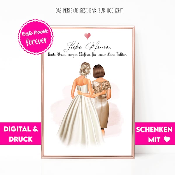 Danke Mama | Brautmutter Geschenk Bild Personalisiert | Mutter Tochter Geschenk | Hochzeit Geschenk Mama | Braut und Mutter Geschenkidee