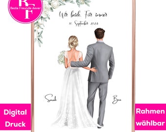 Image cadeau de mariage personnalisée | Cadeau couple nuptial | Cadeau d'anniversaire de mariage | Faveur de mariage | Affiche de couple de mariage