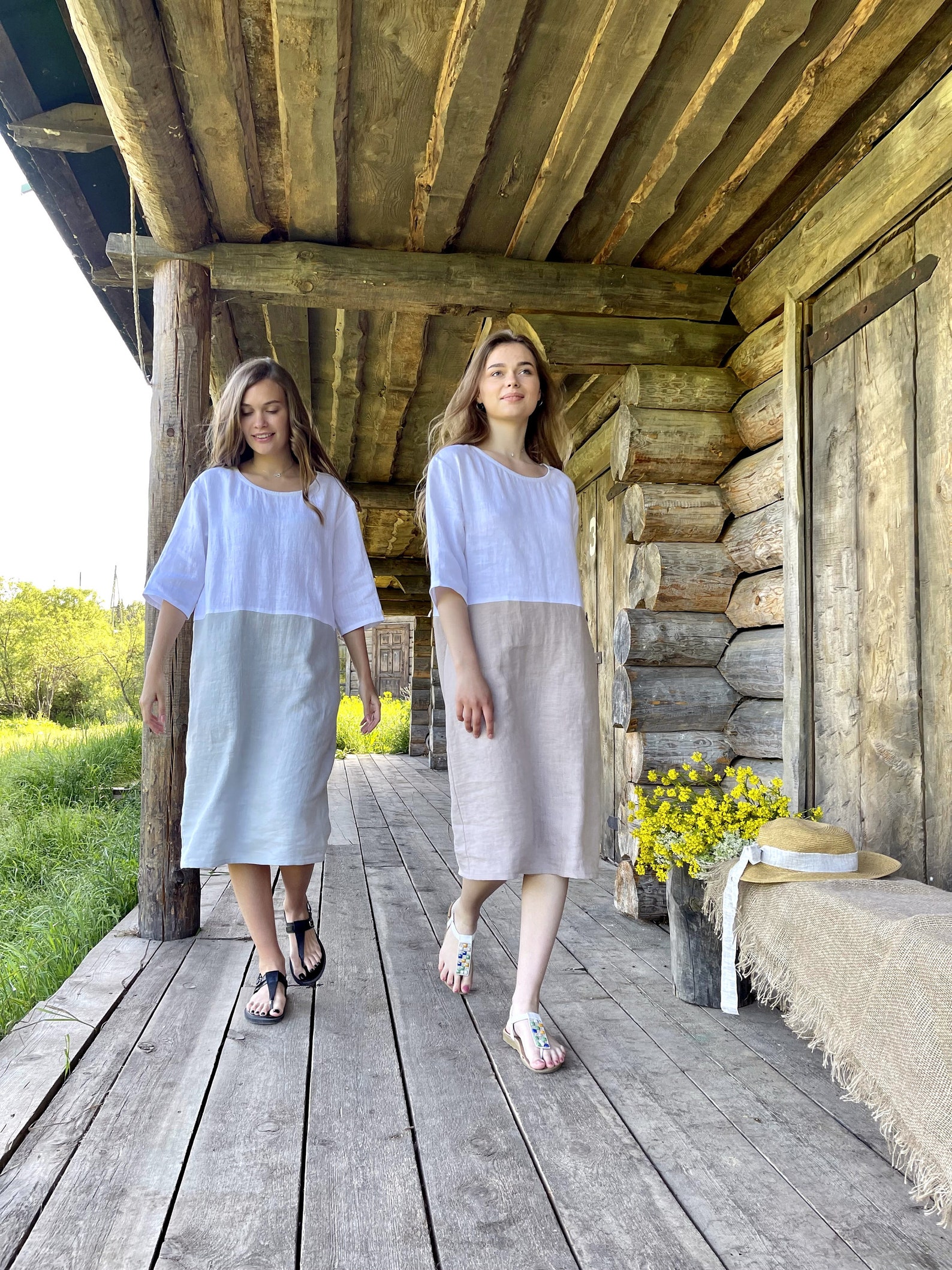 Linen cottagecore dress in casual style Summer midi dress Etsy