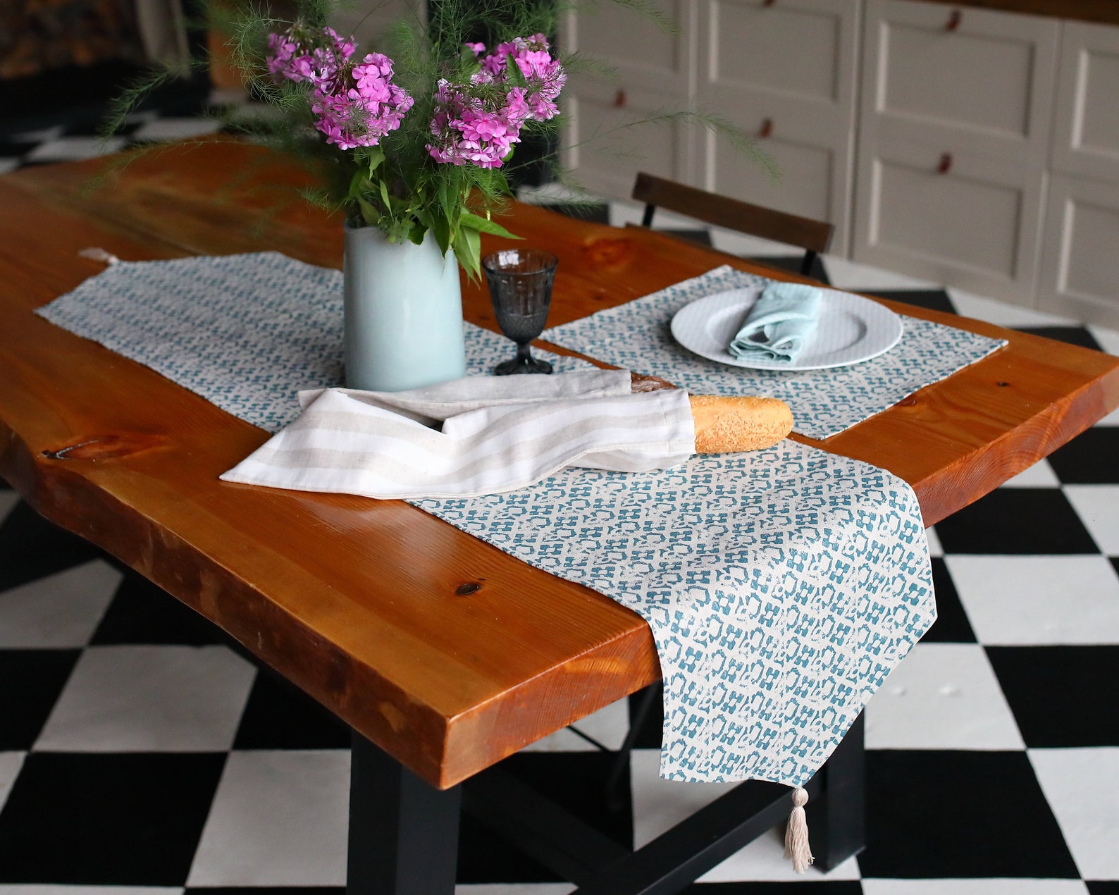 Blue Table Runner for Farmhouse Kitchen Decor Table Linens Etsy