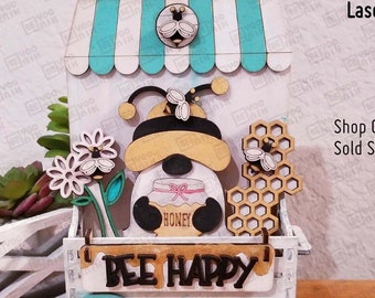 Honey Bee Happy tiered tray set of 5 signs for our farmhouse one tier tray or truck laser files in SVG and PDF files, Bee signs cut files
