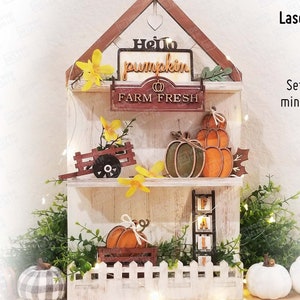 Fall Tiered tray set of 10 mini decor signs for our farmhouse shelf tray. Pumpkin Tiered tray set laser cut digital  files in SVG and PDF.