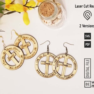 2 Christian Earrings SVG Bible Verse I can do all things through Christ Who strengthens me Philippians 4:13 svg, Laser Cut ready, Glowforge