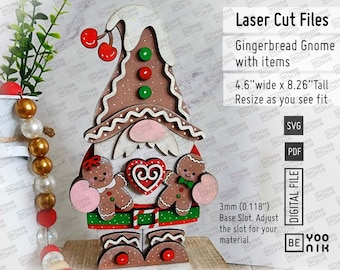 Gingerbread Gnome with boy and girl and heart Standing Shelf Table Sitter Laser Cutting files in SVG and PDF. Christmas Gingerbread files