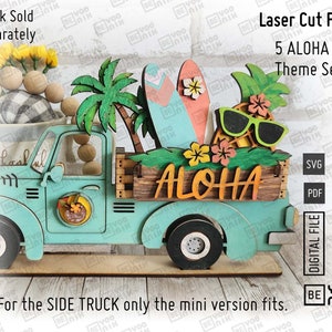 Conjunto de bandejas em camadas com tema de férias ALOHA com 5 placas para nossas bandejas em camadas, arquivos laser em SVG e PDF, Glowforge, prancha de surfe, abacaxi svg