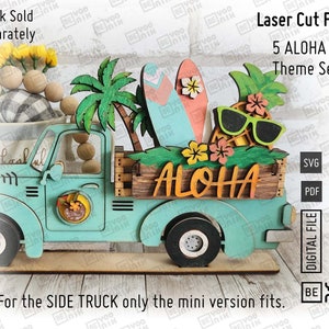 ALOHA vacation theme tiered tray set of 5 signs for our tier trays laser files in SVG and PDF files, Glowforge, surf board, pineapple svg