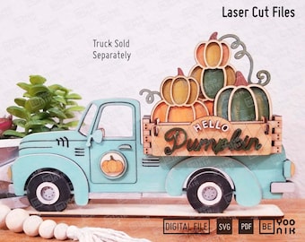 Hello Pumpkin tiered tray set of 5 signs for our farmhouse one tier tray or truck laser files in SVG and PDF files, Stacking pumpkins cut