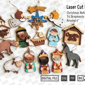 14 Christmas Church Nativity Ornaments Bundle laser cut files in SVG, PDF. Glowforge Ornaments, Christian Nativity Ornament Laser cut file