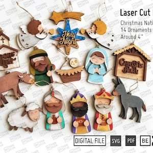 14 Christmas Church Nativity Ornaments Bundle pliki wycinane laserowo w formatach SVG, PDF. Glowforge Ornaments, Christian Nativity Ornament Plik wycinany laserowo