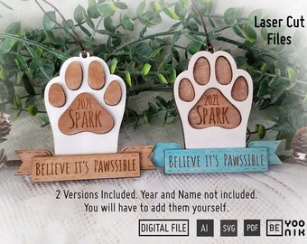Huisdierornament lasergesneden bestanden in SVG, pdf. Ornament hondennaam, kattenornament, hond kerstornament, Glowforge SVG, laserbestanden voor huisdieren