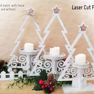 Fichiers de décoration de Noël pour pièce maîtresse d'arbre découpés au laser au format SVG et PDF. Bougeoir SVG, fichiers Glowforge, fichiers laser pour arbre de Noël