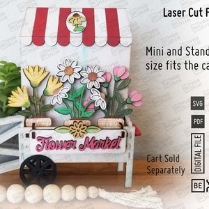 Flower Market Tiered tray laser files in SVG and PDF files, Flower Market Sign cut, set of 5 signs for our trays. MINI and Standard size.
