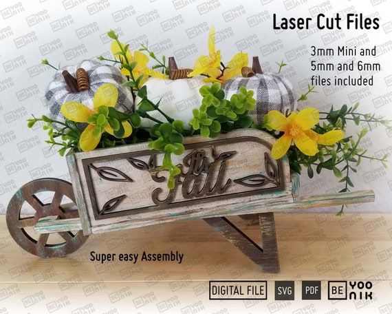 Wheelbarrow Laser Cut Files in Svg and Pdf. Handcart Laser Cut File Wagon Laser File Fall Flower Cart Hello Pumpkin Hello Beautiful Etsy Australia