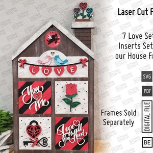 Inserti intercambiabili per San Valentino, Set 2 - File tagliati al laser in SVG e PDF. File laser per inserti Love, Glowforge SVG, decorazione per vassoio a più livelli.