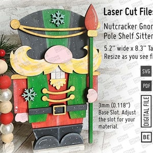 Gnomo Quebra-Nozes Digital com Suporte de Mesa e Prateleira de POLE, arquivos cortados a laser em SVG e PDF. Corte a laser do Quebra-Nozes de Natal.