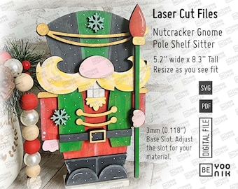 Digitaler Nussknacker Gnom mit POLE Stand Regal Table Sitter Laser Cut-Dateien in SVG und PDF. Weihnachten Nussknacker Sitter Laser schneiden