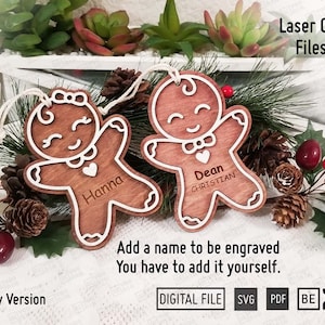 Ornamento di pan di zenzero per neonati e bambini piccoli in formato SVG, PDF. File laser per ornamenti per neonati, ornamento natalizio Glowforge in formato SVG, file per taglio laser per neonati.