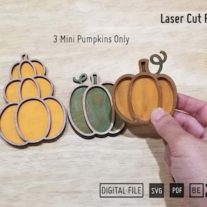 Fall 3 Mini Pumpkins design Tiered tray set laser cut digital  files in SVG and PDF.