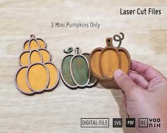 Fall 3 Mini Pumpkins design Tiered tray set laser cut digital  files in SVG and PDF.