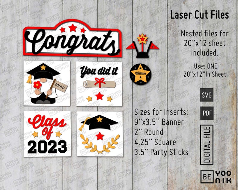 7 Graduation Themed Interchangeable Inserts Set - Laser Cut Files in ...