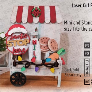 Santa Stop Here taca warstwowa pliki laserowe w plikach SVG i PDF zestaw 5 znaków do naszego wózka, taca warstwowa na Boże Narodzenie, pliki do cięcia Santa Milk