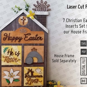 Christian Happy Easter Interchangeable Inserts Set - Laser cut files in SVG and PDF. He is Risen laser, My Redeemer lives Glowforge SVG tray