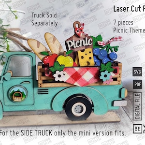 Set di vassoi a più livelli a tema picnic da 7 pezzi con formaggio, uva, baguette e mele per i nostri vassoi a più livelli, file laser in formato SVG e PDF, Glowforge