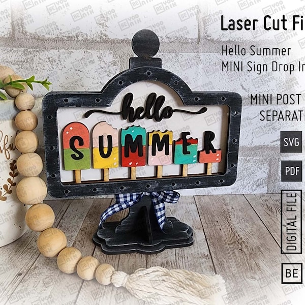Add on Hello Summer Ice Cream Mini Sign in SVG and PDF for our Mini post Drop in frame. Interchangeable Post Summer Mini sign 5.5" x 3.25"