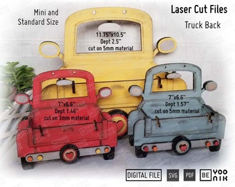 Vintage Truck Back interchangeable Display Shelf laser cut files in SVG and PDF files, Seasonal Interchangeable Truck tiered tray glowforge
